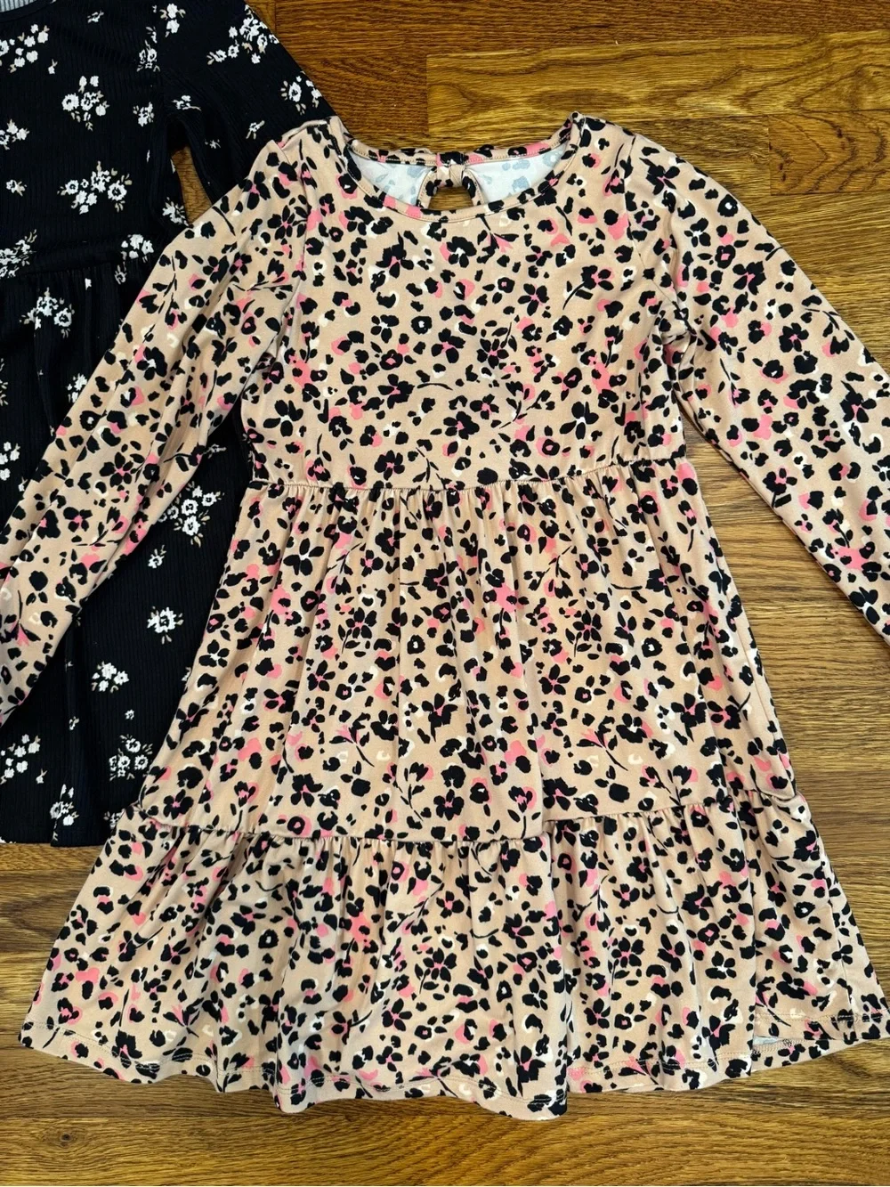 NWOT Btween Bundle of 2 Black Floral & Pink Leopard Long-Sleeve Dresses - Size 8